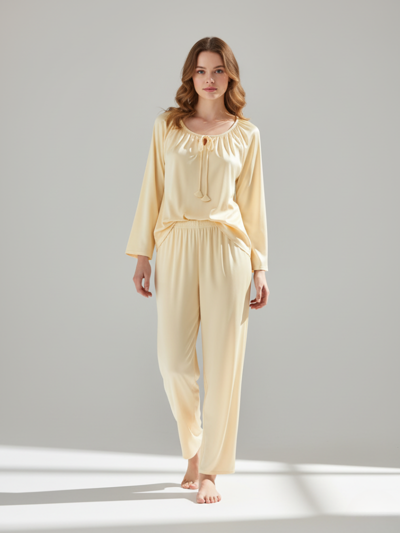 Soft Long Sleeve Silk Pajama Set – 100% Mulberry Silk Loungewear for Women