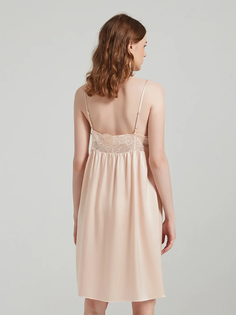 100% Mulberry Silk Nightgown – Soft, Sexy Women’s Sleep Dress with Lace Trim