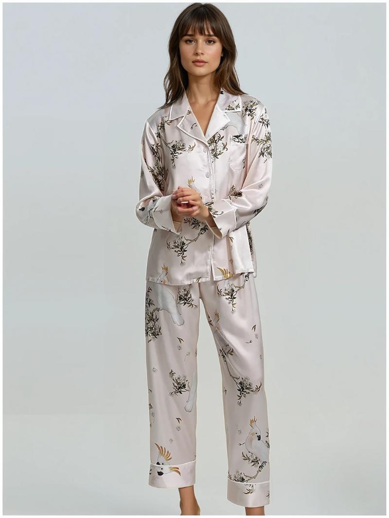Luxury 22mm Mulberry Silk Pajama Set for Women – Long Sleeve & Pants | Soft, Breathable Loungewear