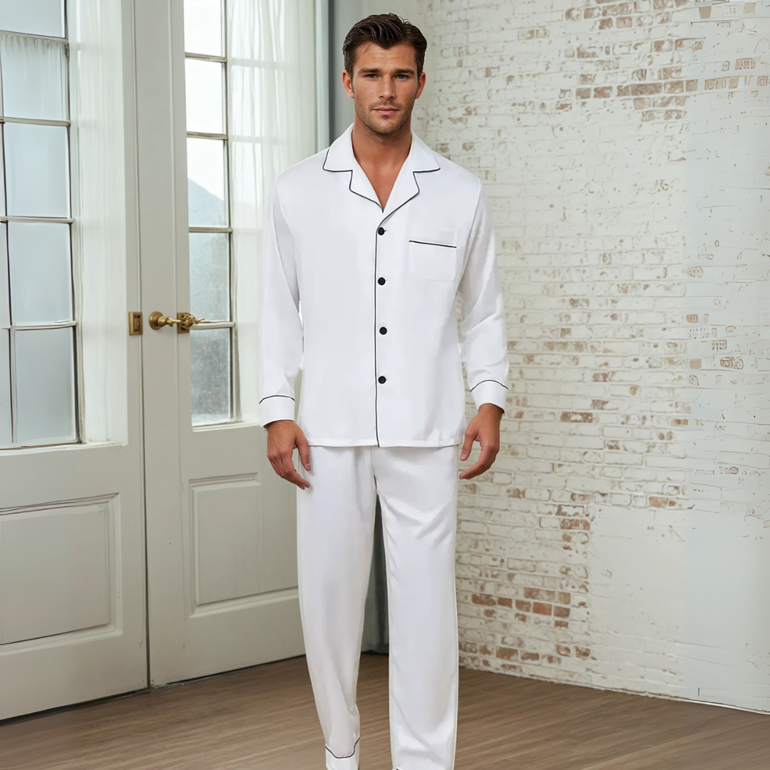 Men’s Fashion Long Sleeve Pajama Set with Long Pants – Comfortable and Stylish Sleepwear