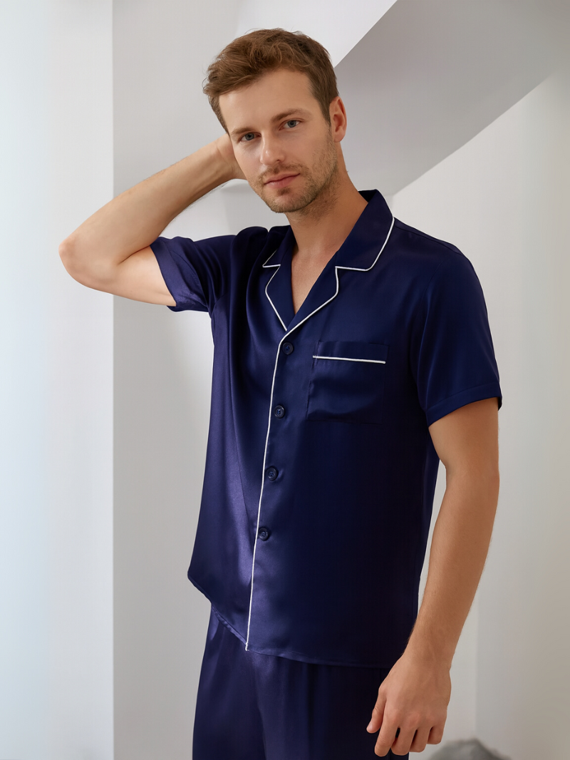 Men’s 100% Mulberry Silk Lightweight Summer Short Sleeve Shirt and Pants Set