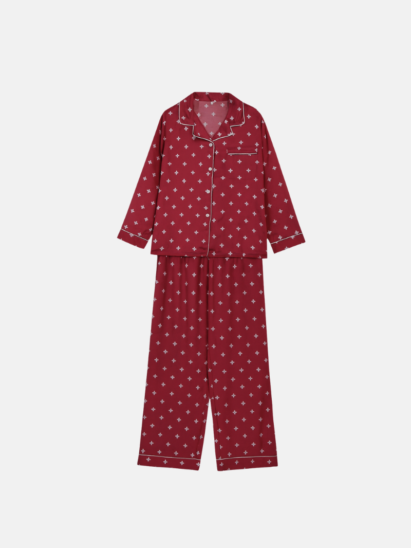 Soft Polyester Pajama Set for Women – Long Sleeve Sleepwear with Pants, Lightweight & Breathable - Silken & Dreams