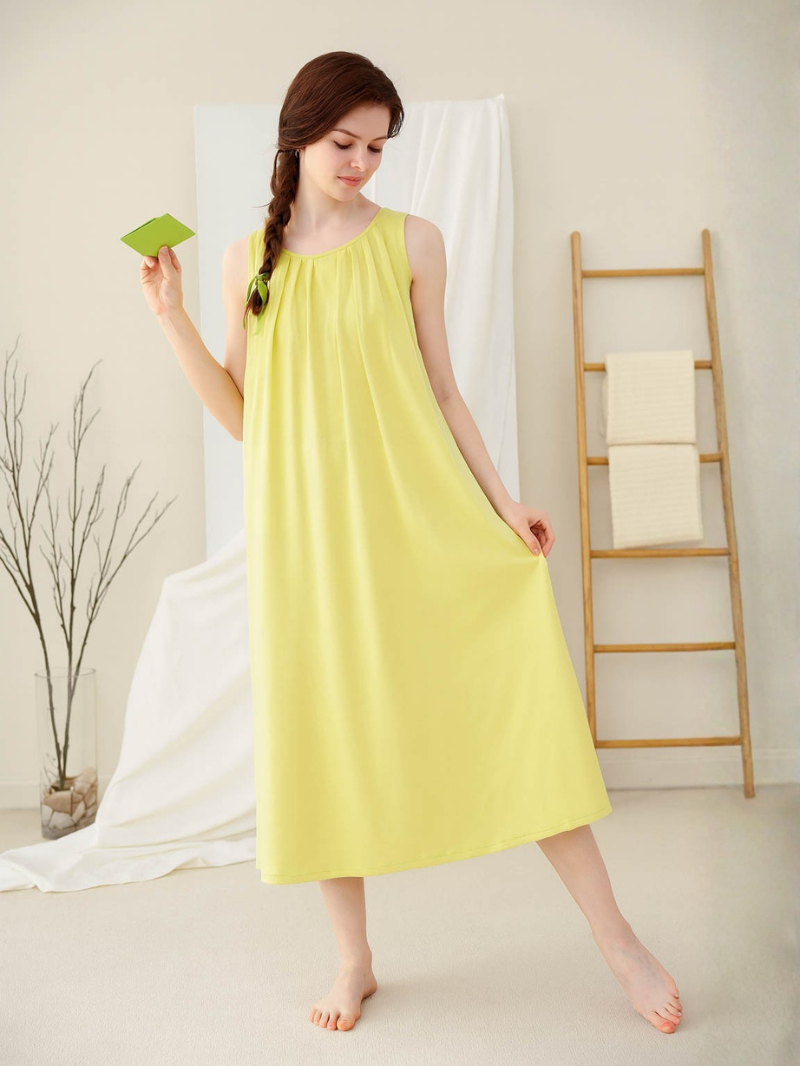 Women's Modal Cotton Sleep Dress with Built-In Bra – Breathable Nightgown