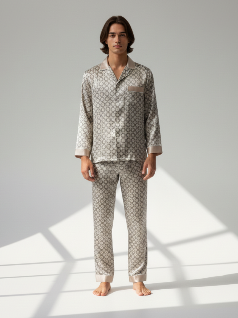 Men’s Patterned Pajama Set – Soft Feel & Elegant Comfort