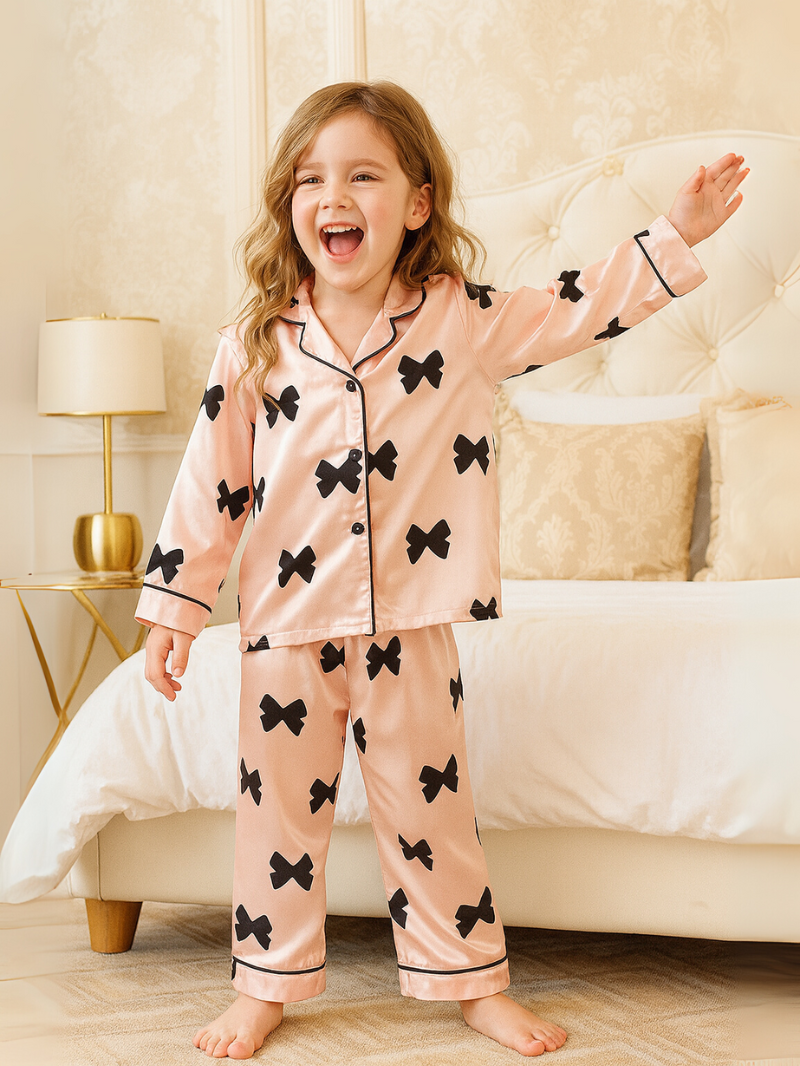 Kids Satin Pajama Set – Long Sleeve Sleepwear for Girls