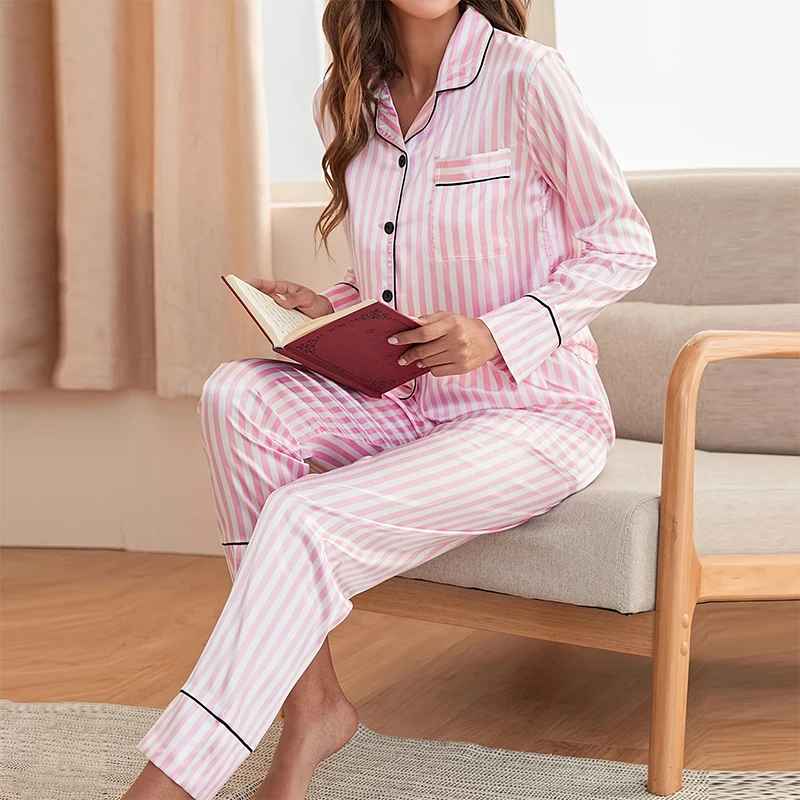 Pajamas Set Women Satin Silk Sleepwear