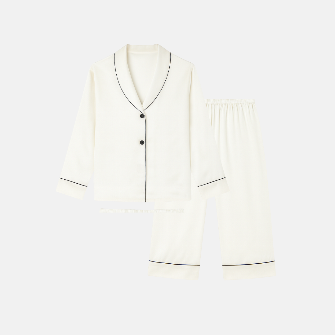 100% Mulberry Silk Pajama Set – Long Sleeve Peter Pan Collar Top & Relaxed Pants