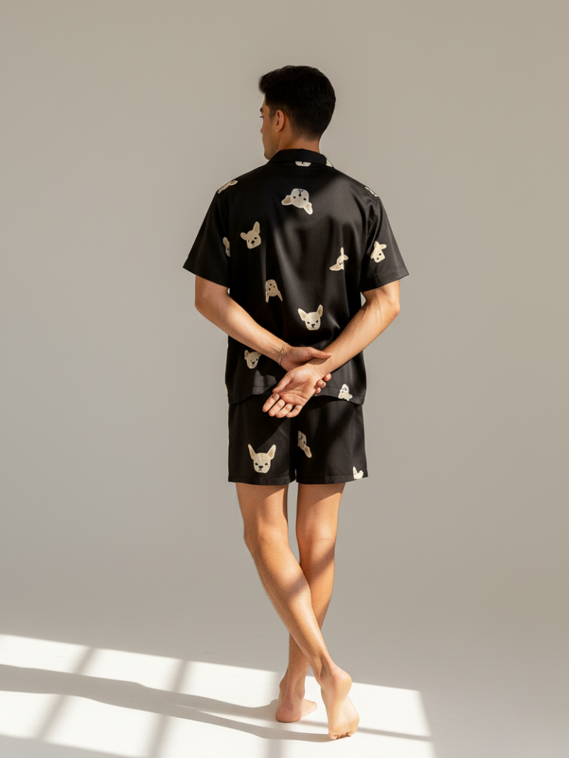 Men’s Ice Silk Pajama Set – Short Sleeve Loose Fit Sleepwear & Homewear Suit