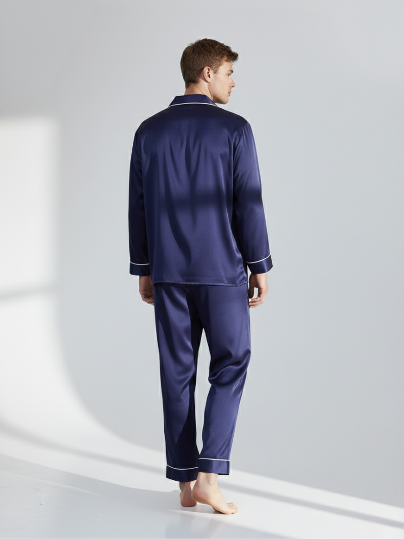 Men’s 100% Mulberry Silk 16 Momme satin crepe Pajama Set Long Sleeve Shirt & Trousers
