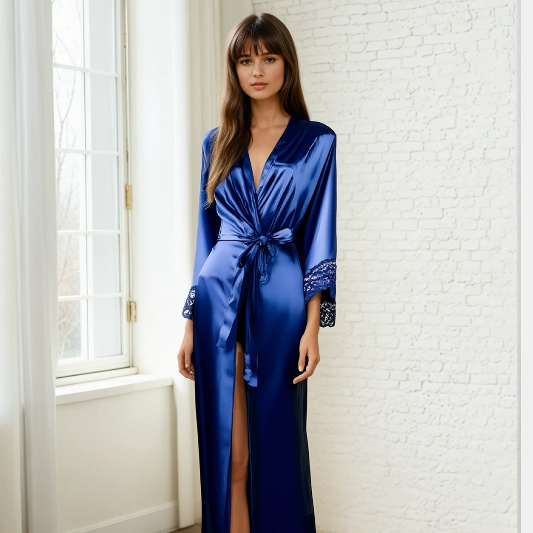 Silk Satin Lace Robes – Bridesmaid and Bride Wedding Long Robe, Elegant Bathrobe and Lingerie Robe for Women