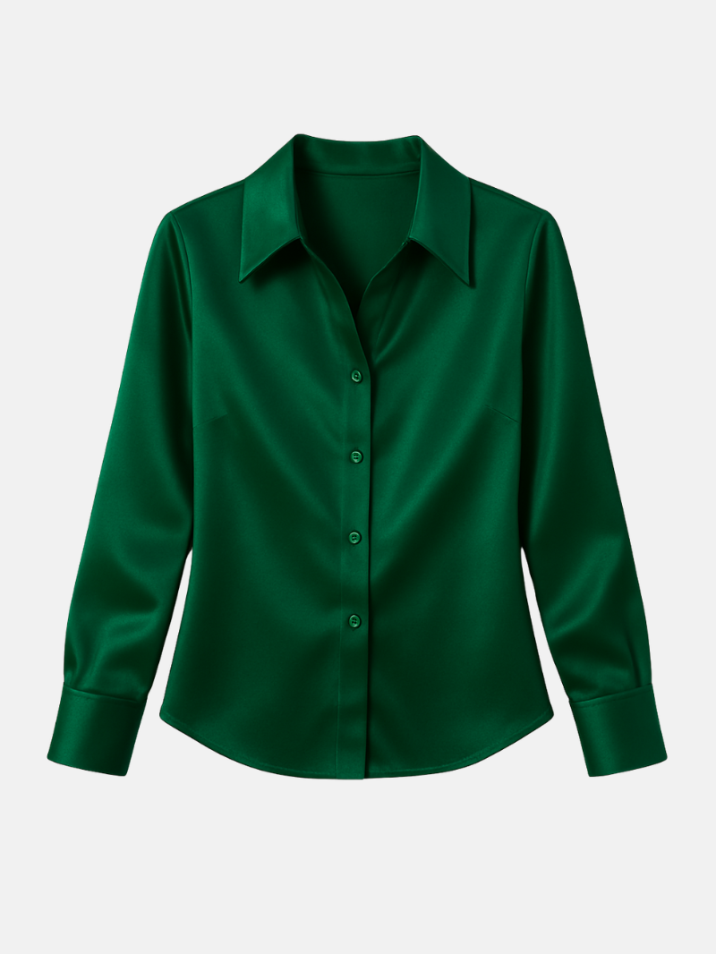 Green Satin Long Sleeve Blouse – Elegant Women’s Shirt for Spring and Autumn Fashion