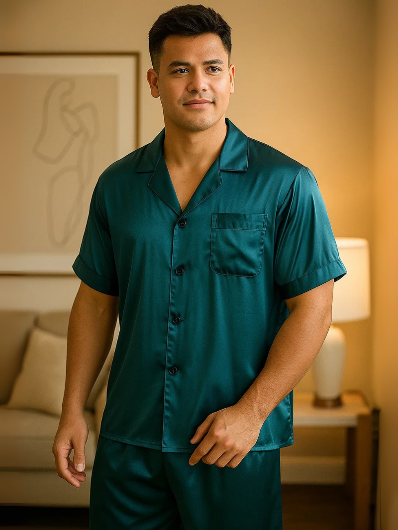 Men’s Silk Short Pajama Set – Lightweight Summer Sleepwear & Loungewear
