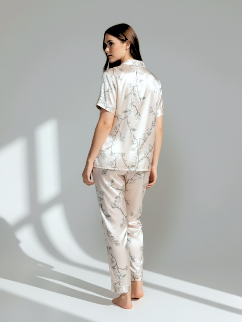 Women’s Pajama Set – Soft, Breathable Short Sleeve Polyester Sleepwear with Pants