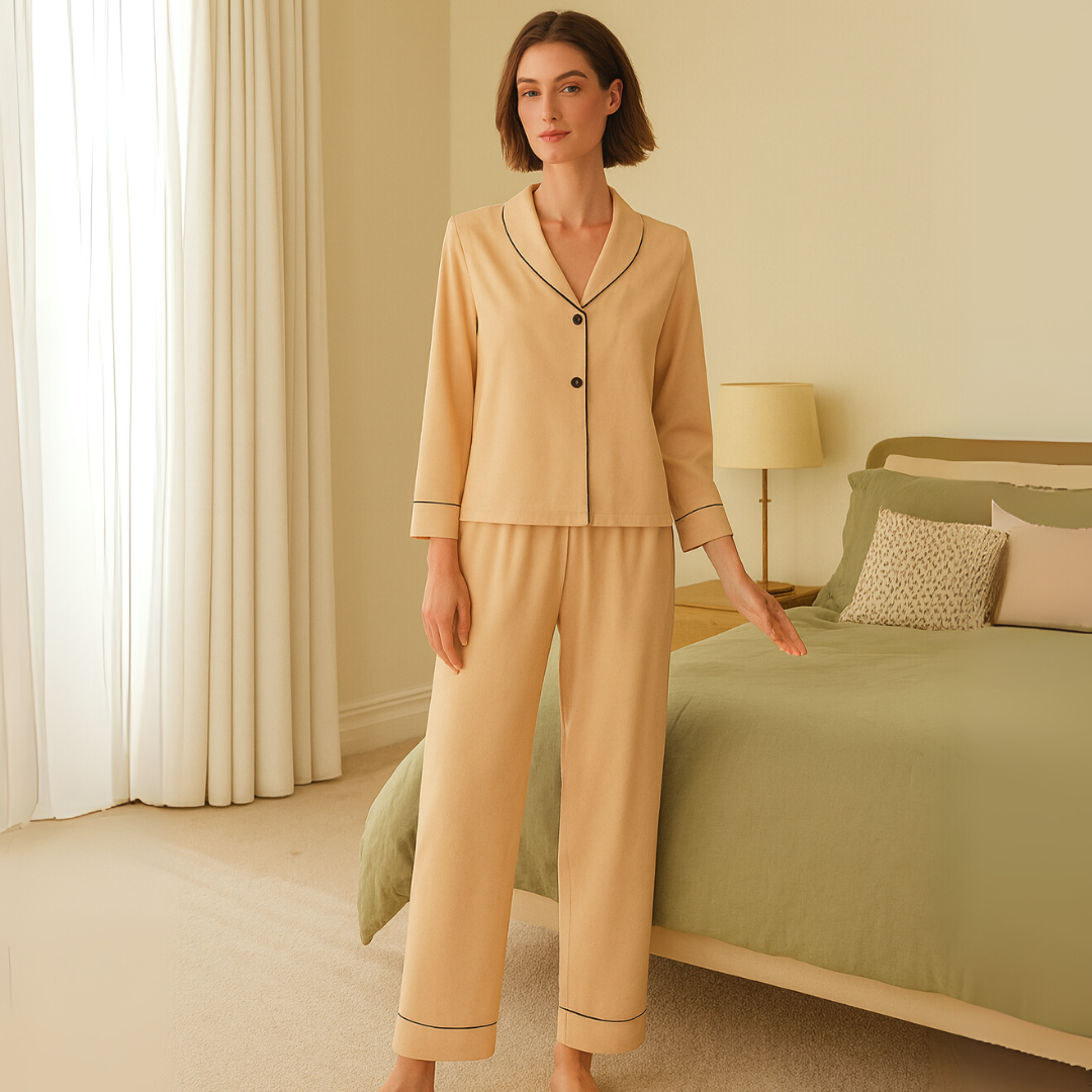 100% Mulberry Silk Pajama Set – Long Sleeve Peter Pan Collar Top & Relaxed Pants