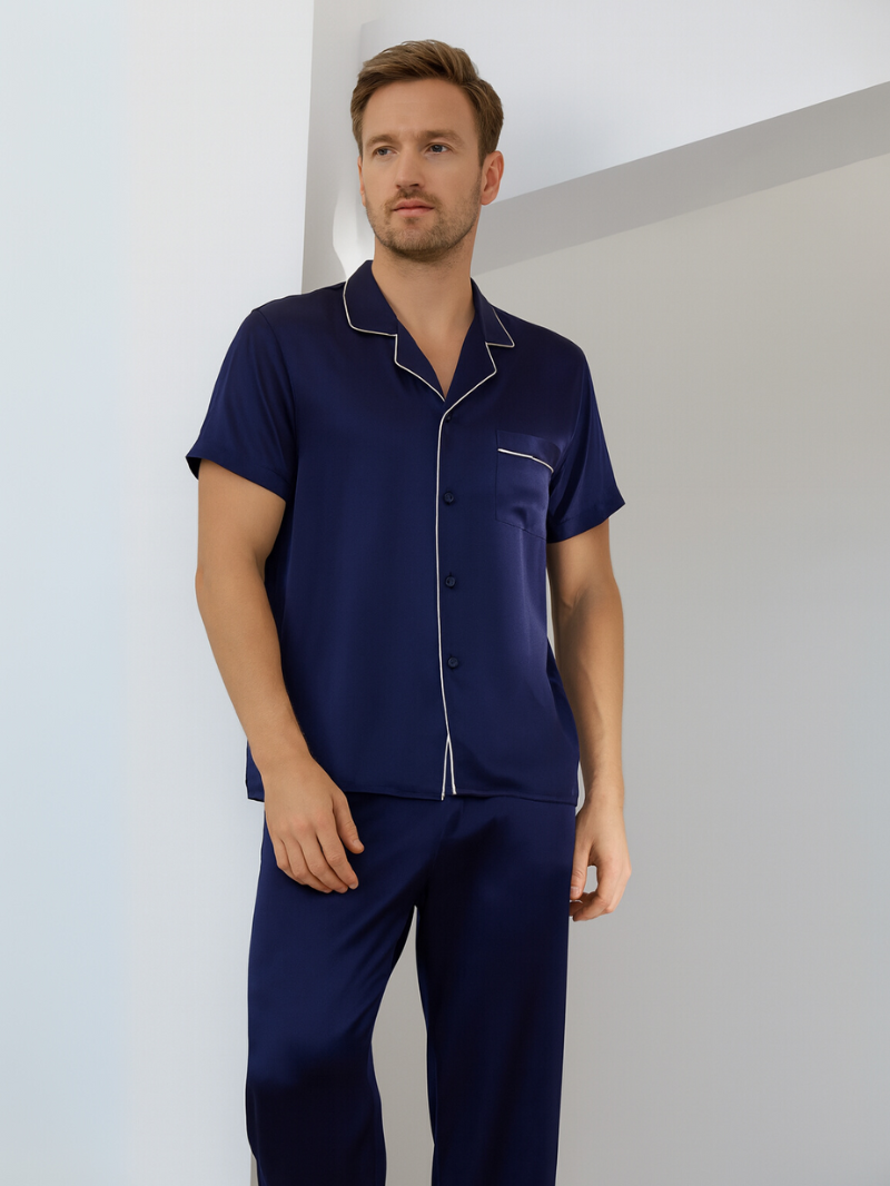 Men’s 100% Mulberry Silk Lightweight Summer Short Sleeve Shirt and Pants Set