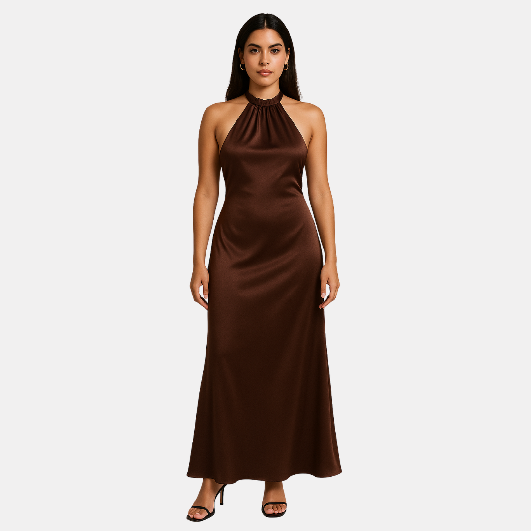Elegant Backless Silk Satin Dress for Women – Chic and Timeless Look