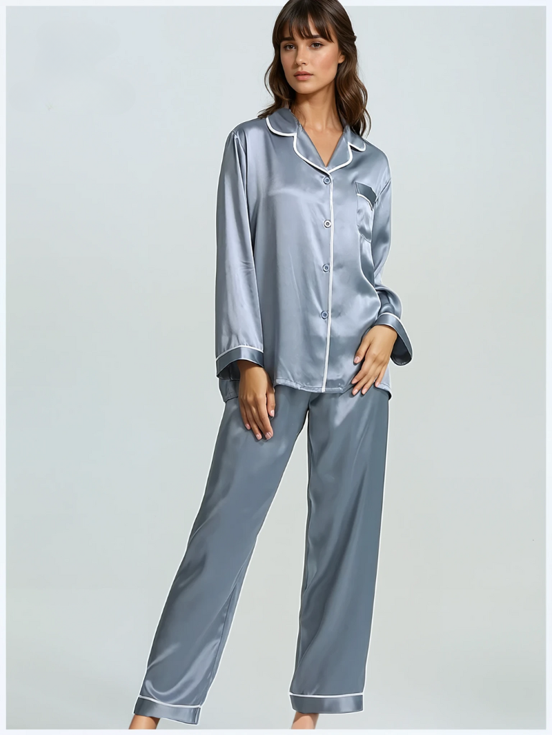 Luxury 22mm Mulberry Silk Pajama Set for Women – Long Sleeve & Pants | Soft, Breathable Loungewear