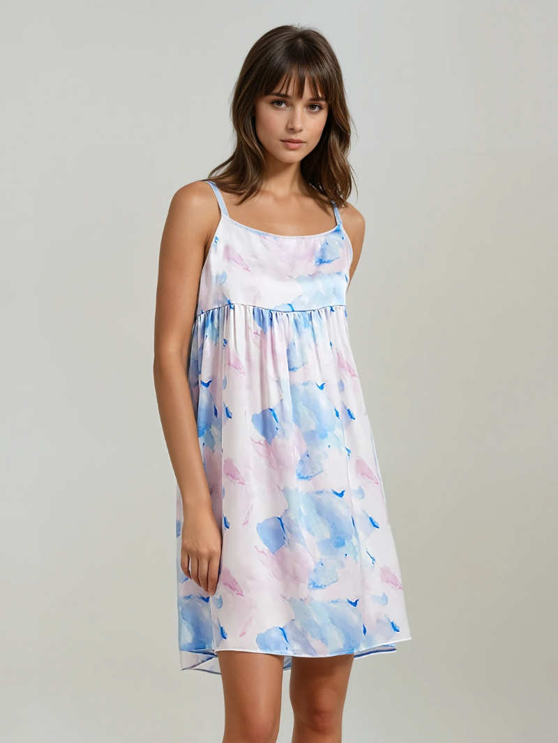 100% Mulberry Silk Watercolor Print Suspender Dress – Lightweight, Breathable & Luxuriously Soft