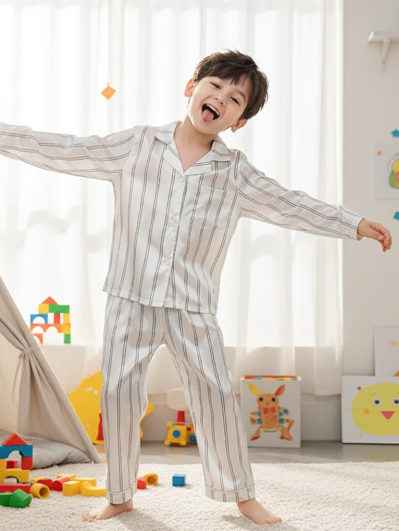 Boys’ Satin-Feel Pajama Set – Soft Long Sleeve Sleepwear for Comfortable Nights