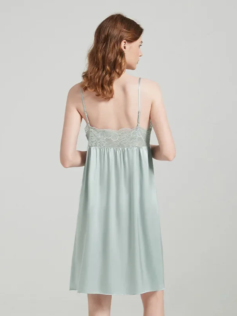 100% Mulberry Silk Nightgown – Soft, Sexy Women’s Sleep Dress with Lace Trim