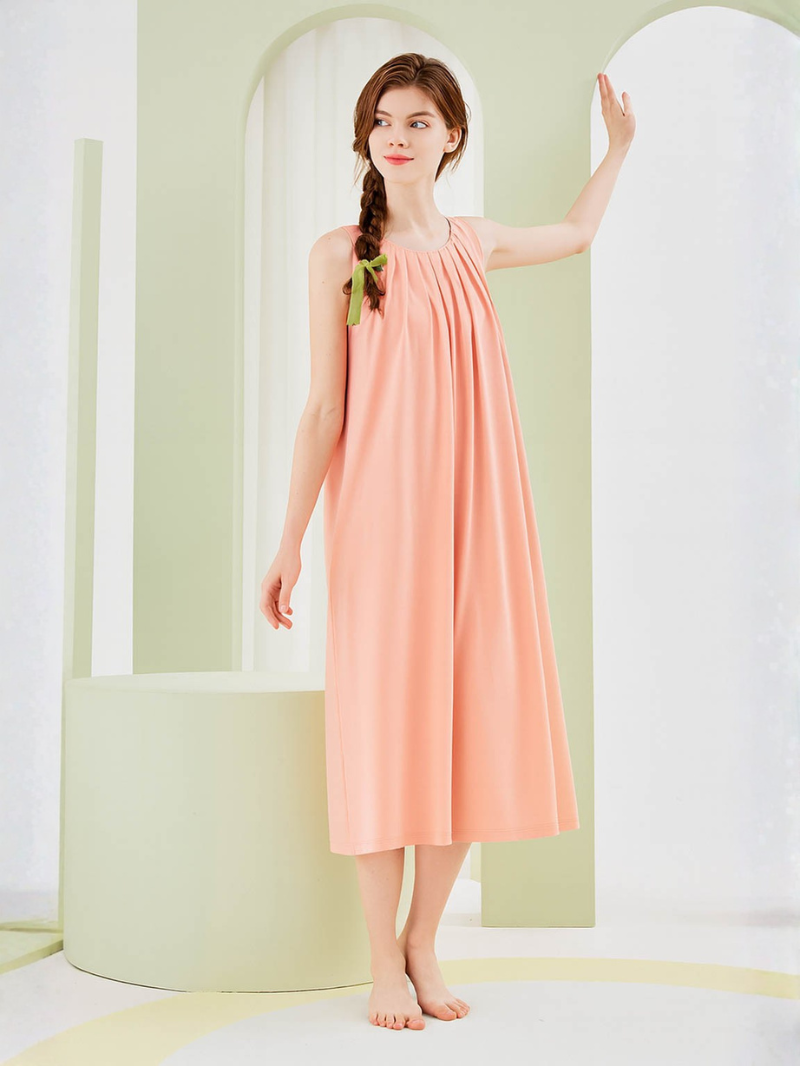 Women's Modal Cotton Sleep Dress with Built-In Bra – Breathable Nightgown