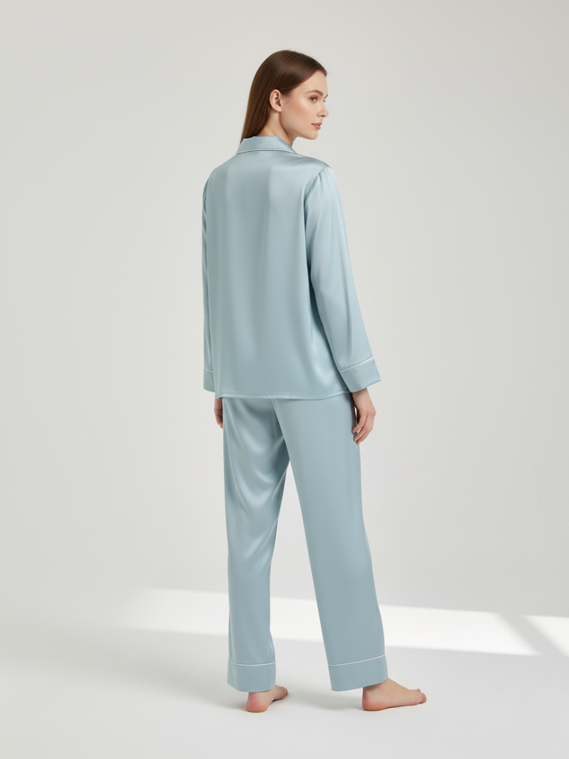 100% Mulberry Silk Pajama Set for Women – Long Sleeve & Pants | Soft, Breathable Loungewear