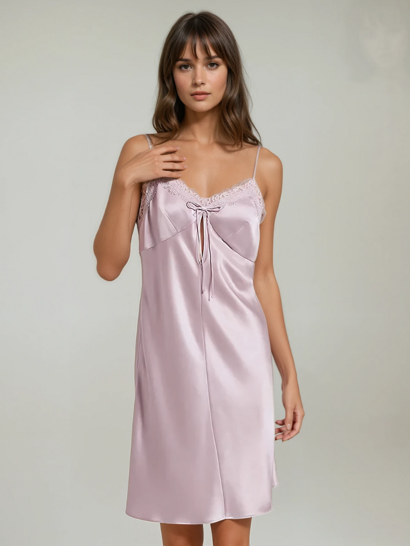100% Mulberry Silk Lace Trim Nightdress – Soft, Lightweight & Elegant Sleepwear