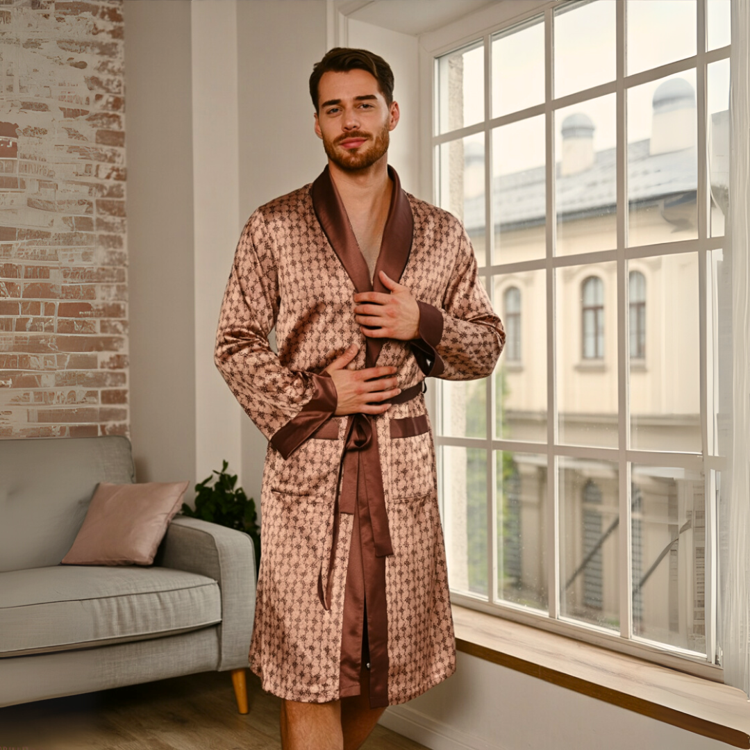 Men’s Brown Patterned Robe – Elegant Design & Comfortable Fit