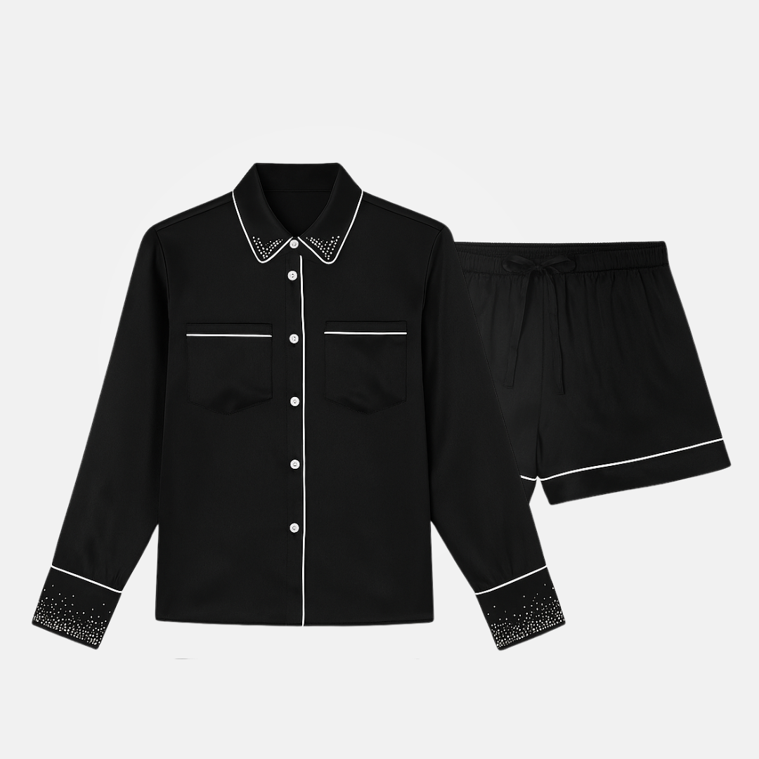 100% Mulberry Silk Pajama Set for Women – Long Sleeve Shirt & Shorts
