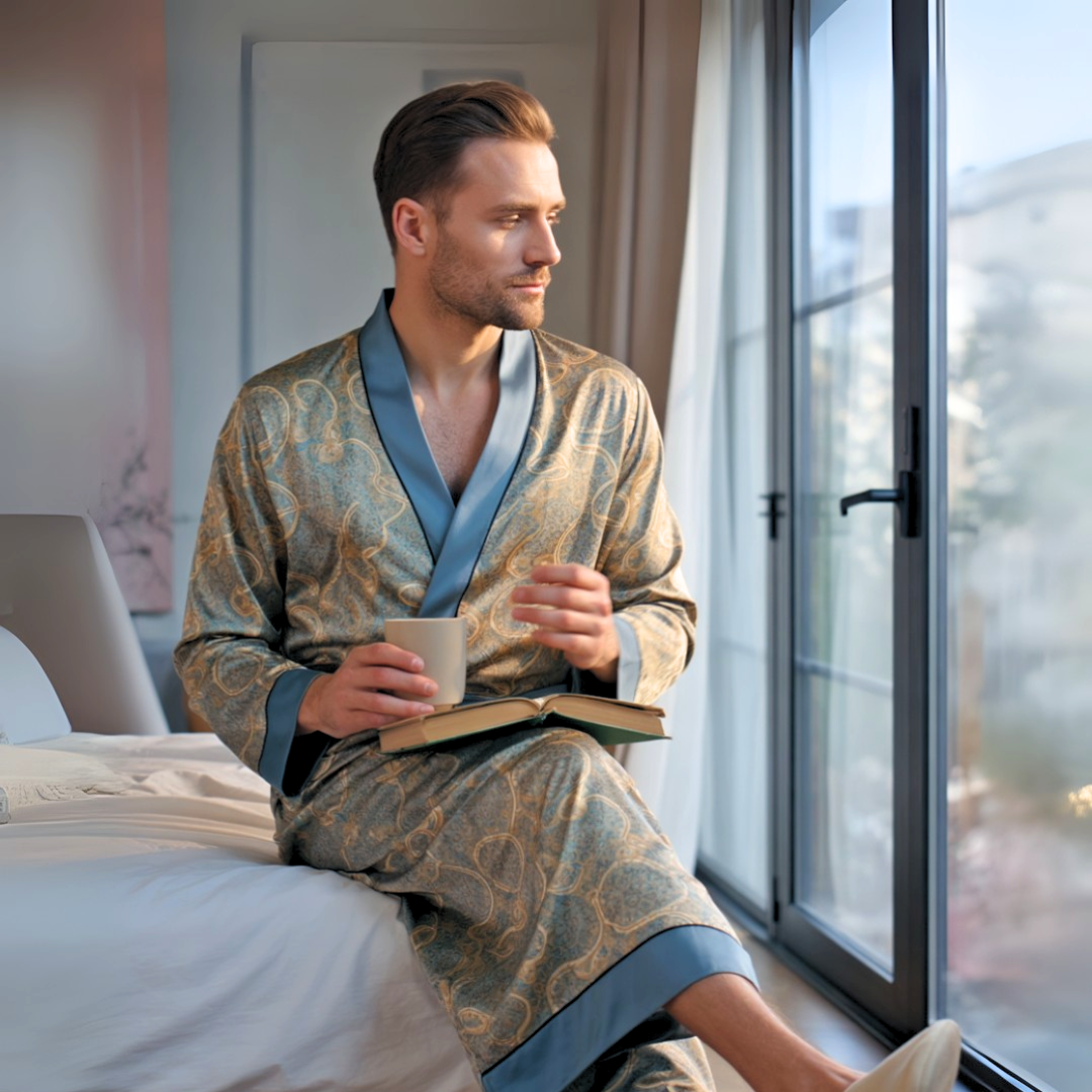 Men’s Multicolor Silk Robe – Elegant Pattern & Comfortable Fit