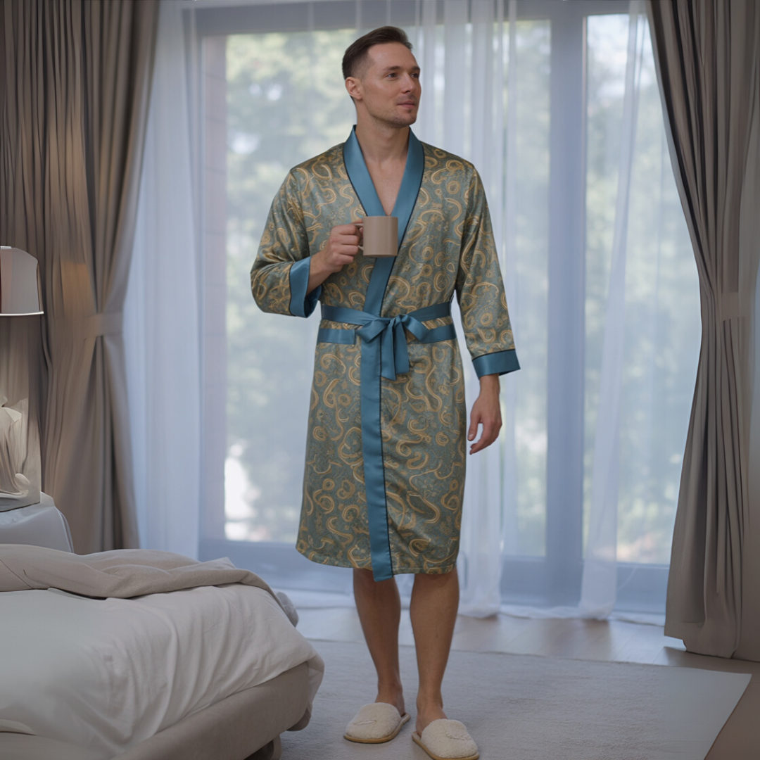 Men’s Multicolor Silk Robe – Elegant Pattern & Comfortable Fit