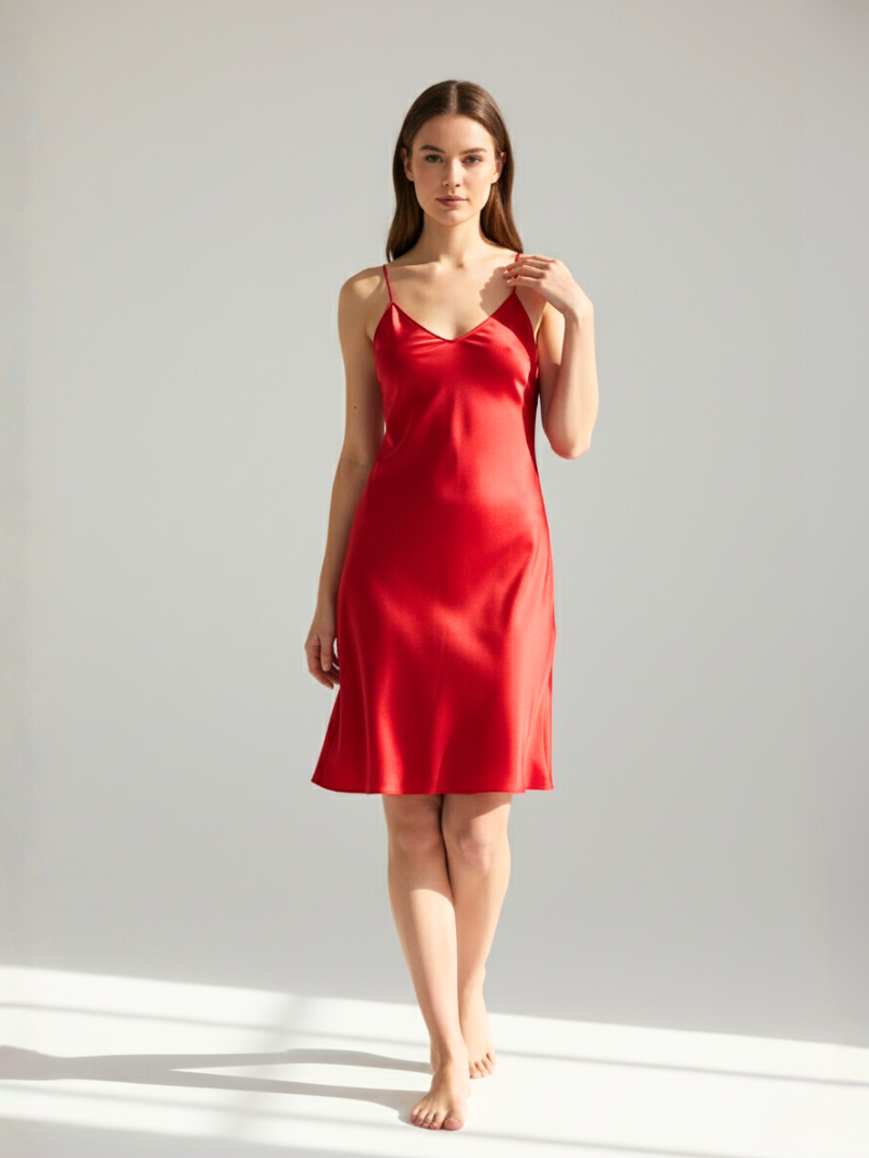 Luxurious 100% Mulberry Silk Nightgown – Breathable, Lightweight Sleepwear with Spaghetti Straps for Women