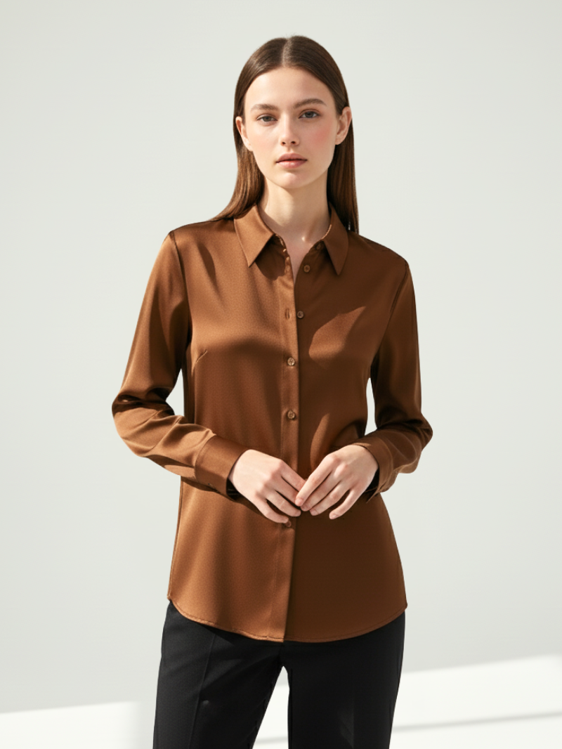 Women’s 100% Mulberry Silk Long-Sleeve Shirt – Professional Suit Top