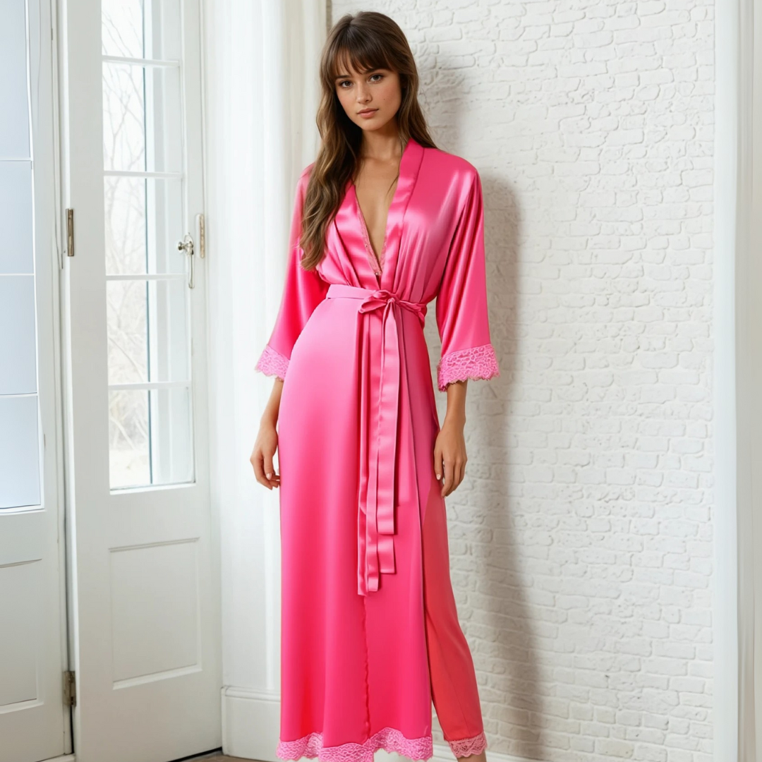 Silk Satin Lace Robes – Bridesmaid and Bride Wedding Long Robe, Elegant Bathrobe and Lingerie Robe for Women