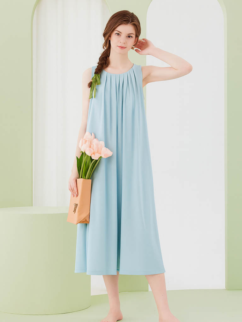 Women's Modal Cotton Sleep Dress with Built-In Bra – Breathable Nightgown