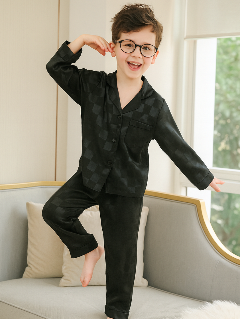 Boys’ Satin-Feel Pajama Set – Soft Long Sleeve Sleepwear for Comfortable Nights