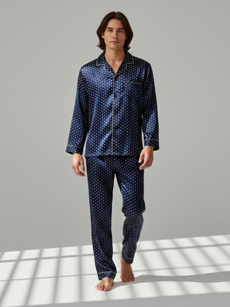 Men’s Patterned Pajama Set – Soft Feel & Elegant Comfort