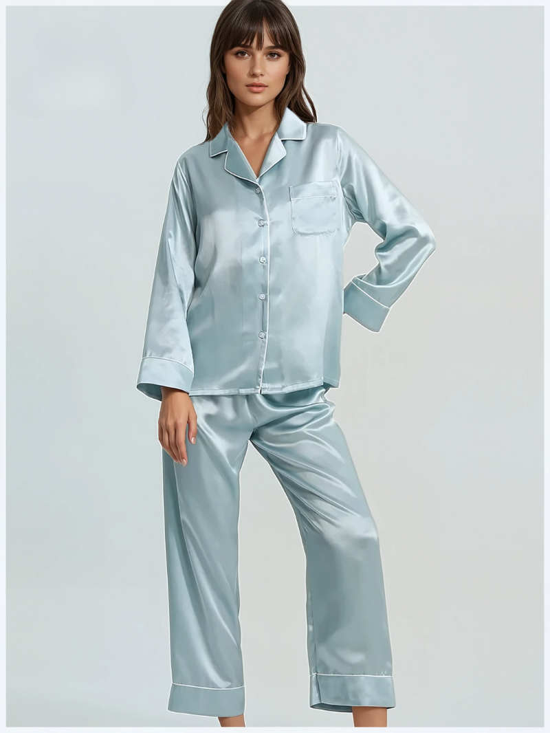Luxury 22mm Mulberry Silk Pajama Set for Women – Long Sleeve & Pants | Soft, Breathable Loungewear