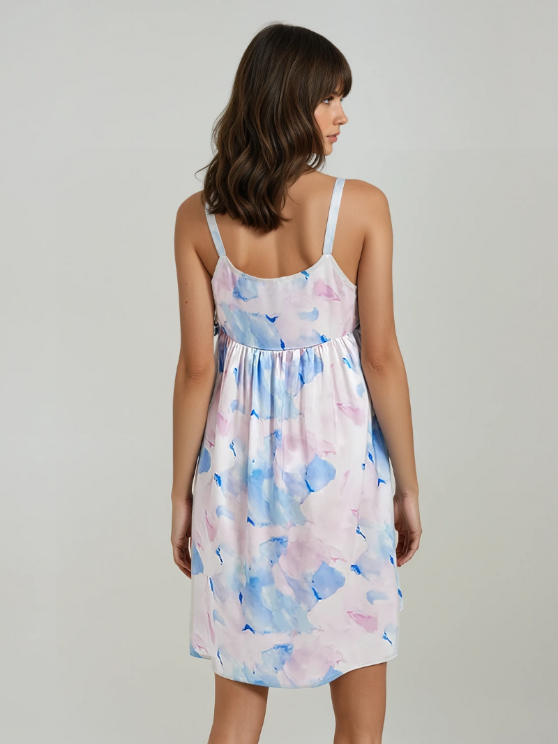 100% Mulberry Silk Watercolor Print Suspender Dress – Lightweight, Breathable & Luxuriously Soft
