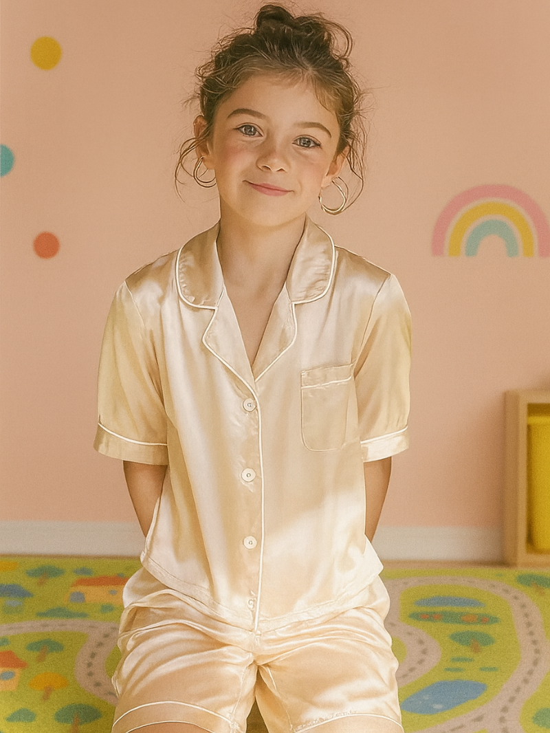 Kids 3 Piece Pajama Set – Cozy Girls Sleepwear with Shorts, Pants & Collared Top