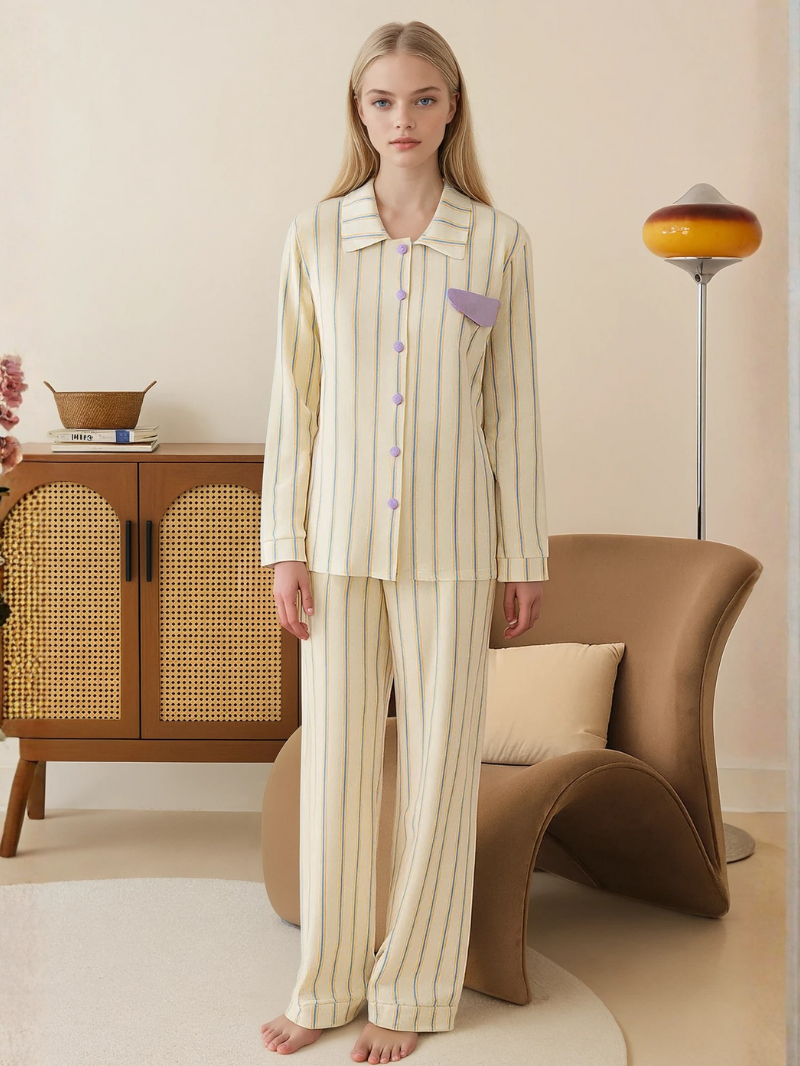 Women’s Modal Pajama Set – Long Sleeve Striped Loungewear