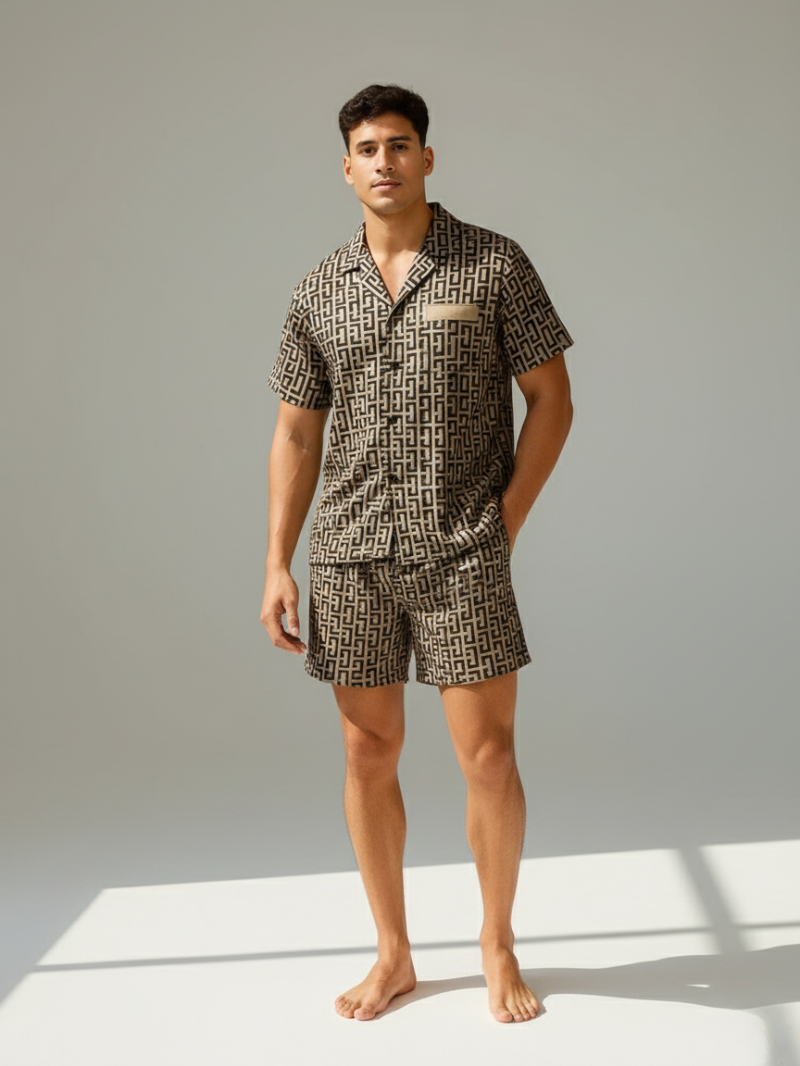 Men’s Ice Silk Pajama Set – Short Sleeve Loose Fit Sleepwear & Homewear Suit