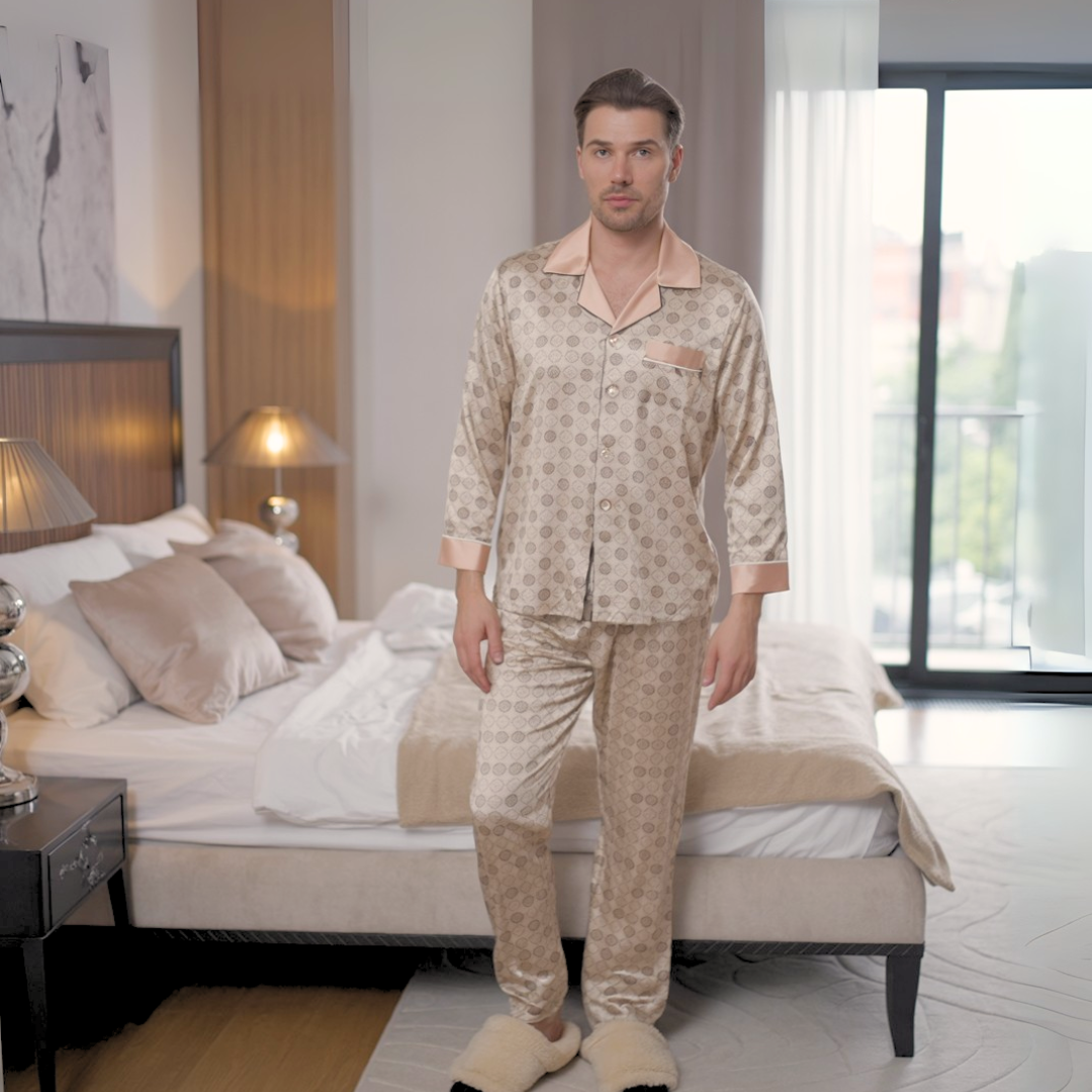 Men’s Patterned Pajama Set – Soft Feel & Elegant Comfort