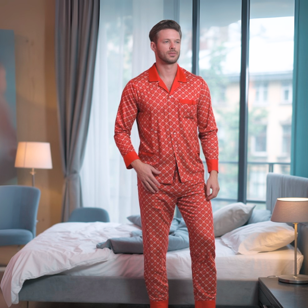 Men’s Patterned Pajama Set – Soft Feel & Elegant Comfort