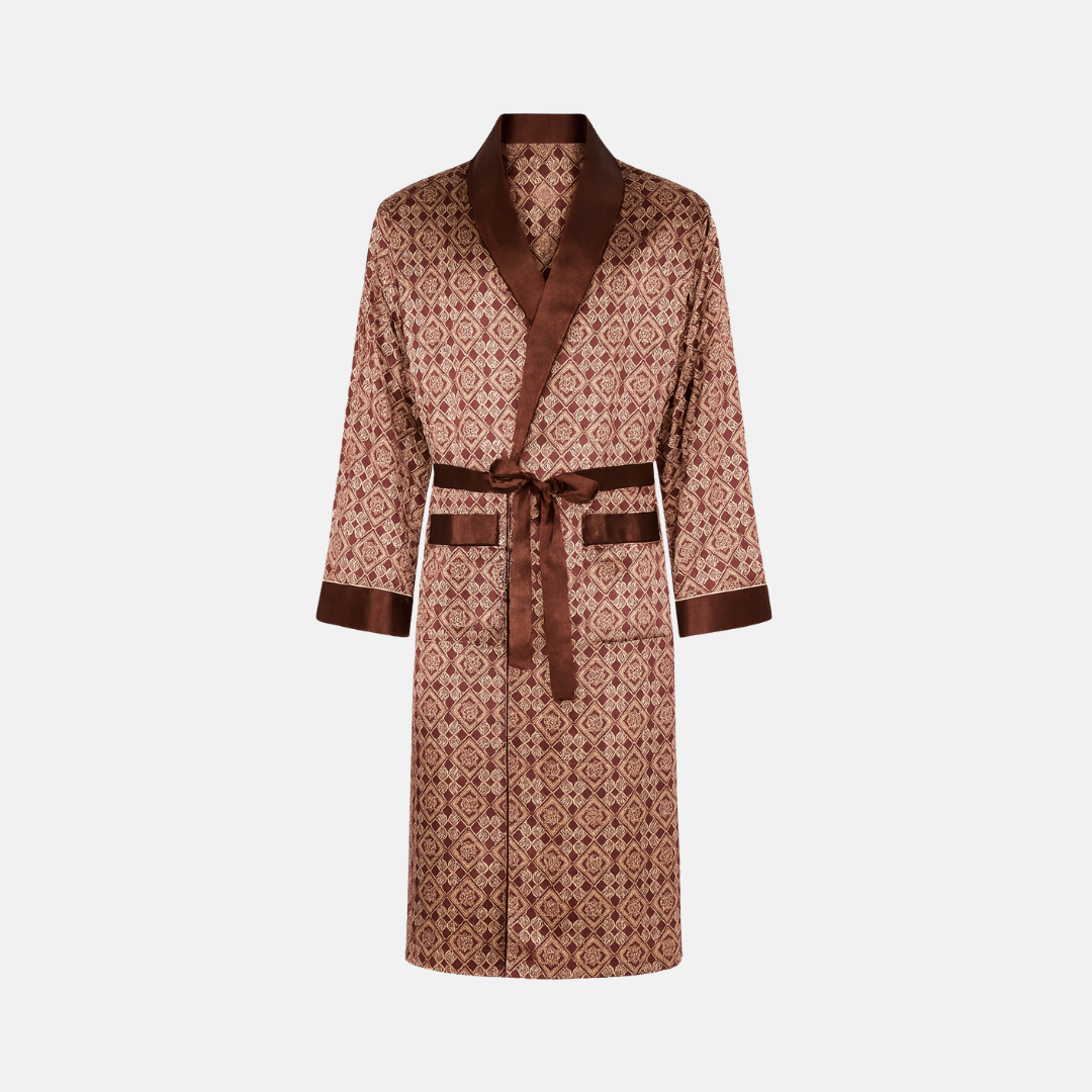 Men’s Brown Patterned Robe – Elegant Design & Comfortable Fit