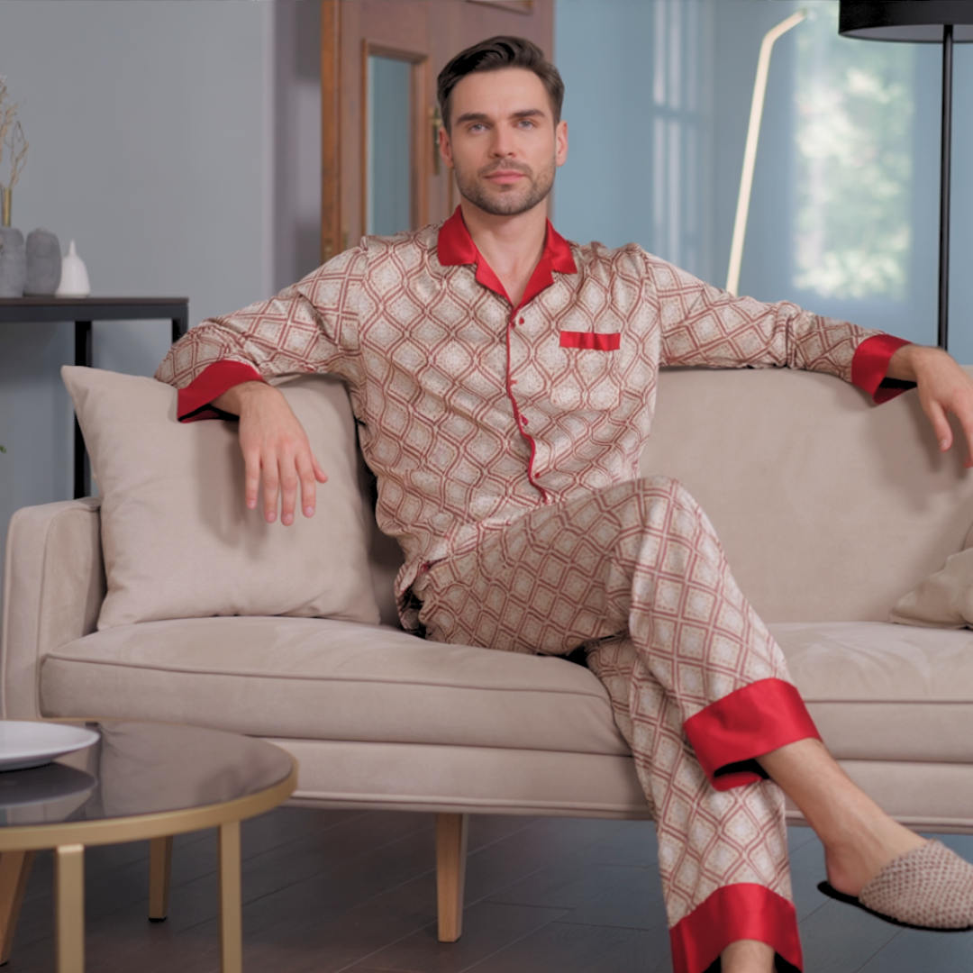 Men’s Patterned Pajama Set – Soft Feel & Elegant Comfort