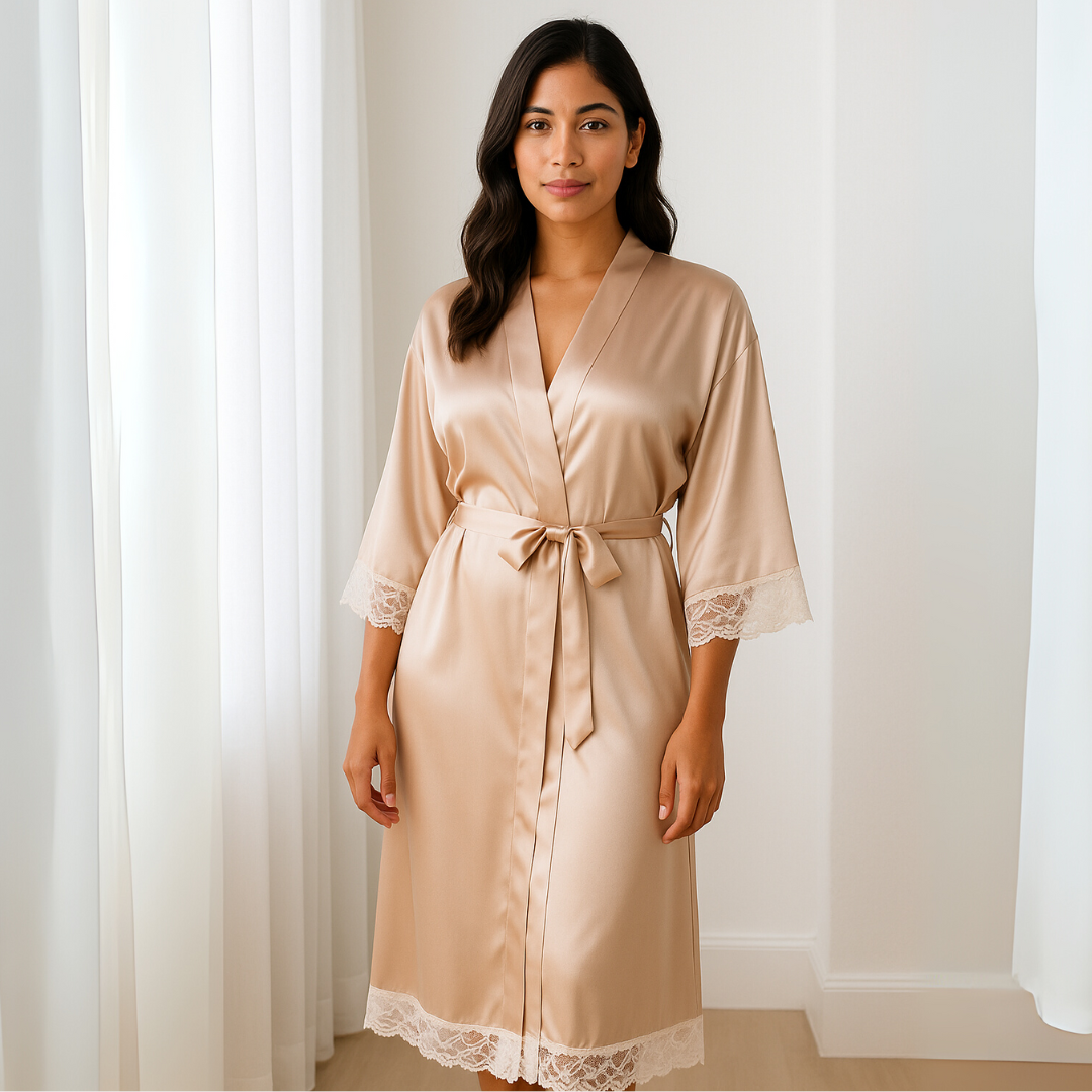 Silk Satin Lace Robes – Bridesmaid and Bride Wedding Long Robe, Elegant Bathrobe and Lingerie Robe for Women