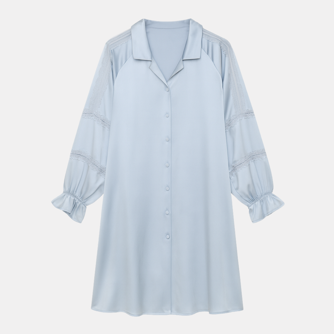 100% Mulberry Silk Lace Nightdress – Elegant Raglan Sleeve Sleepwear for Women