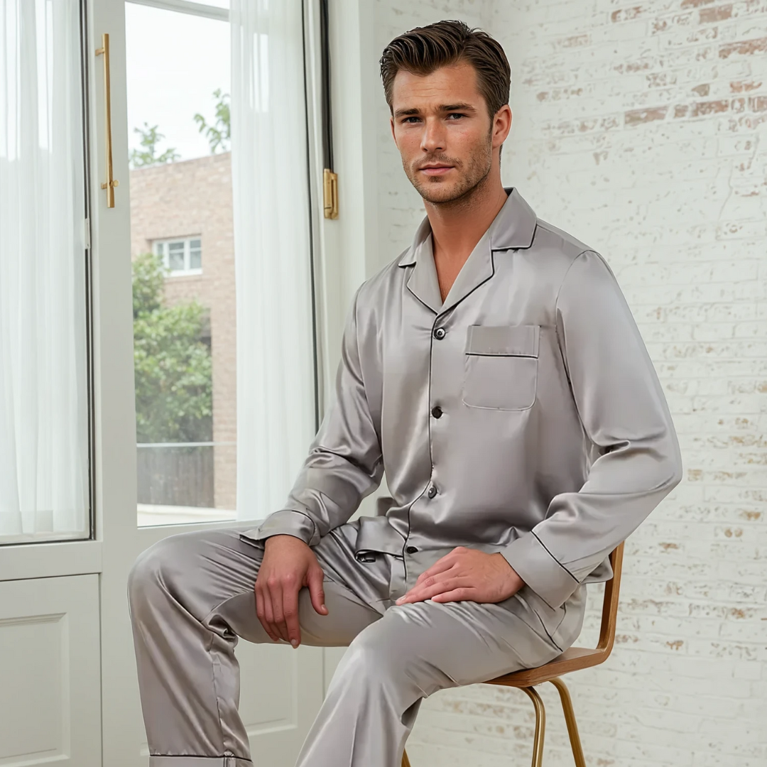 Men’s Fashion Long Sleeve Pajama Set with Long Pants – Comfortable and Stylish Sleepwear