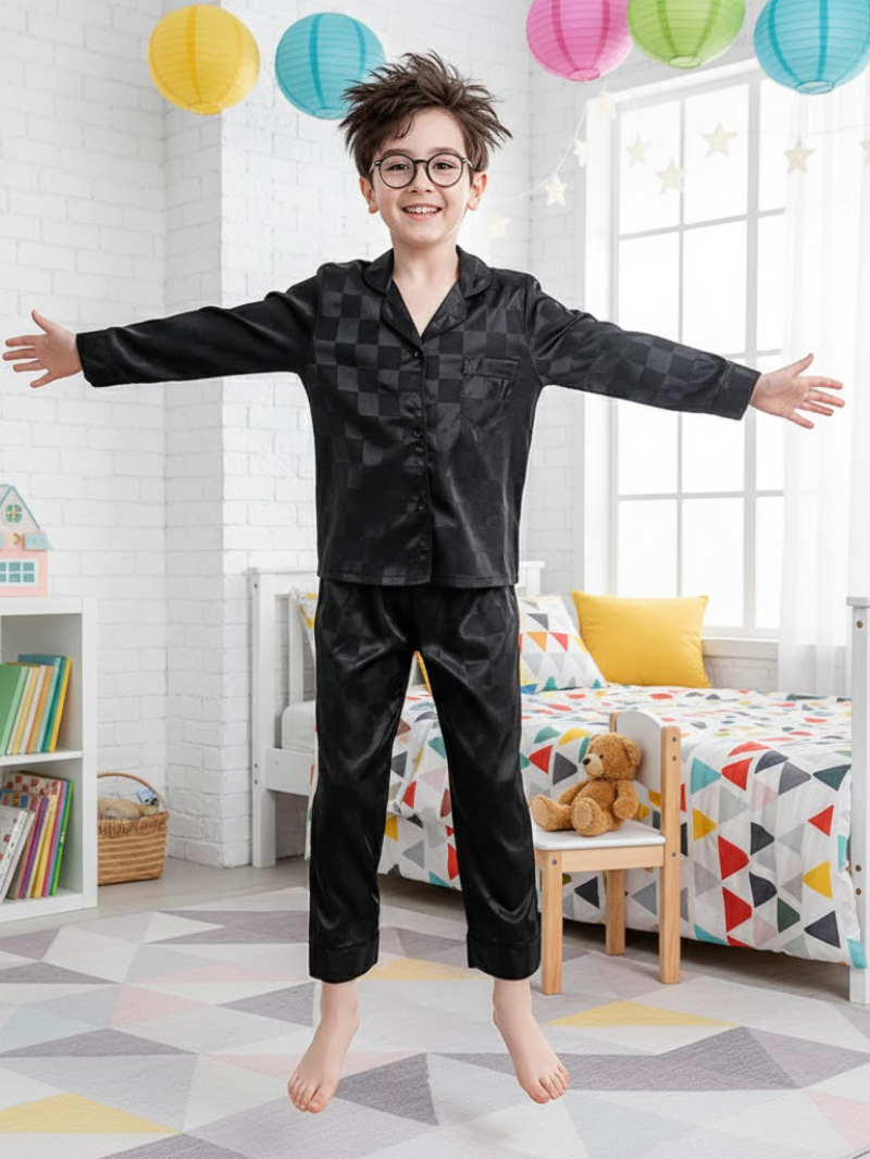 Boys’ Satin-Feel Pajama Set – Soft Long Sleeve Sleepwear for Comfortable Nights